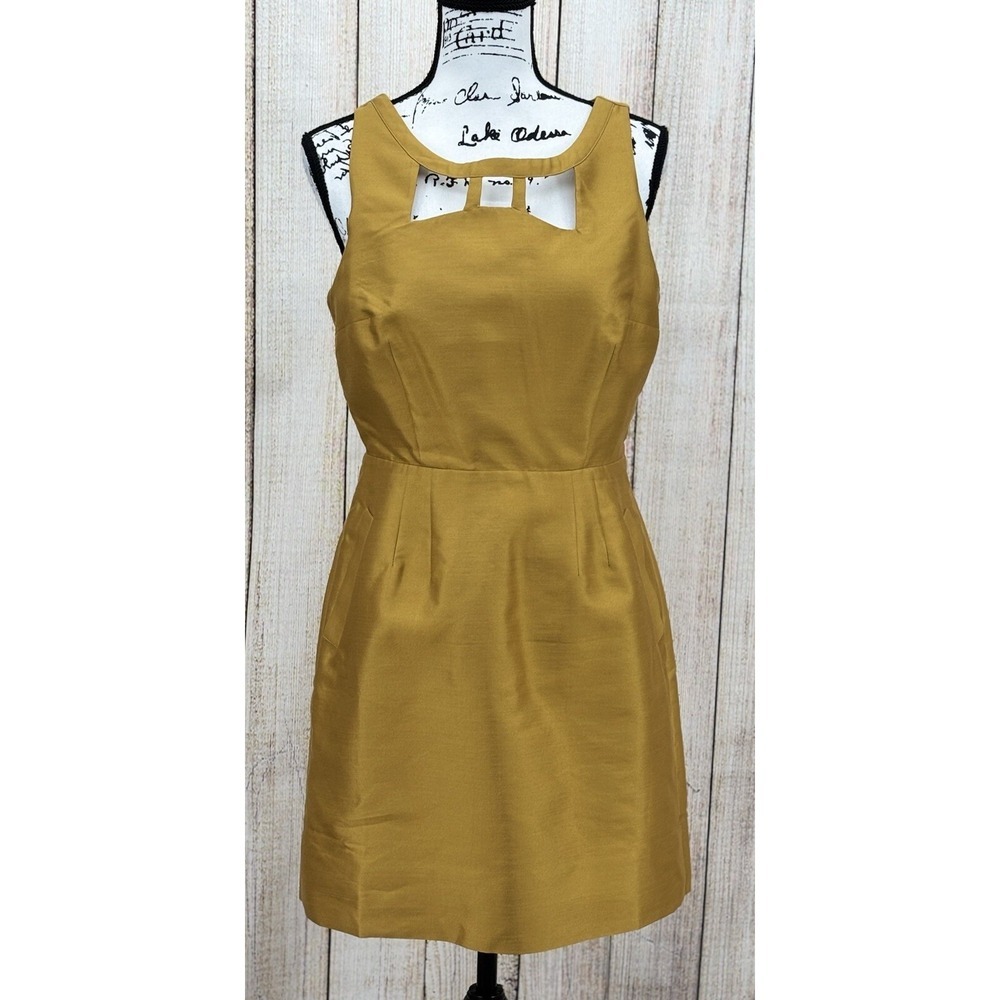 Maeve Anthropologie Mustard Sheath Dress Size 8 Gold Silk Wool Blend Pockets